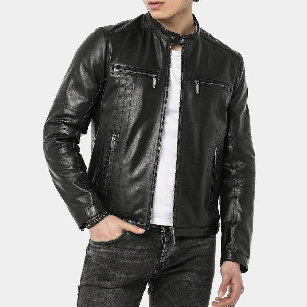 black leather jacket