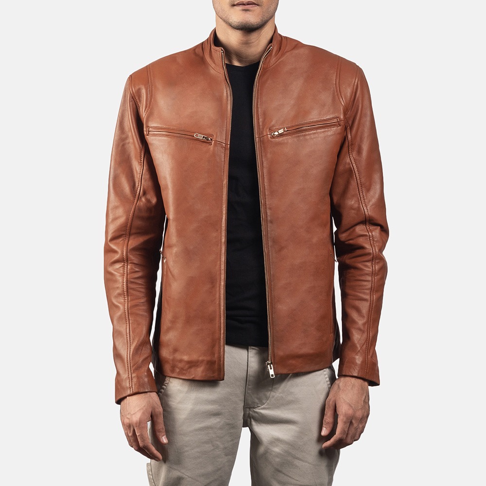 brown leather jacket