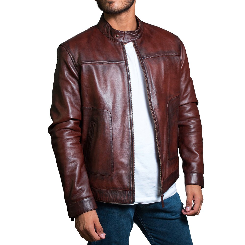 brown leather jacket